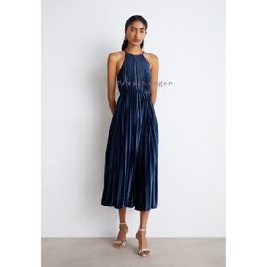 NWT Ted Baker Kassiah Pleated Halterneck Midi Dress Medium Navy